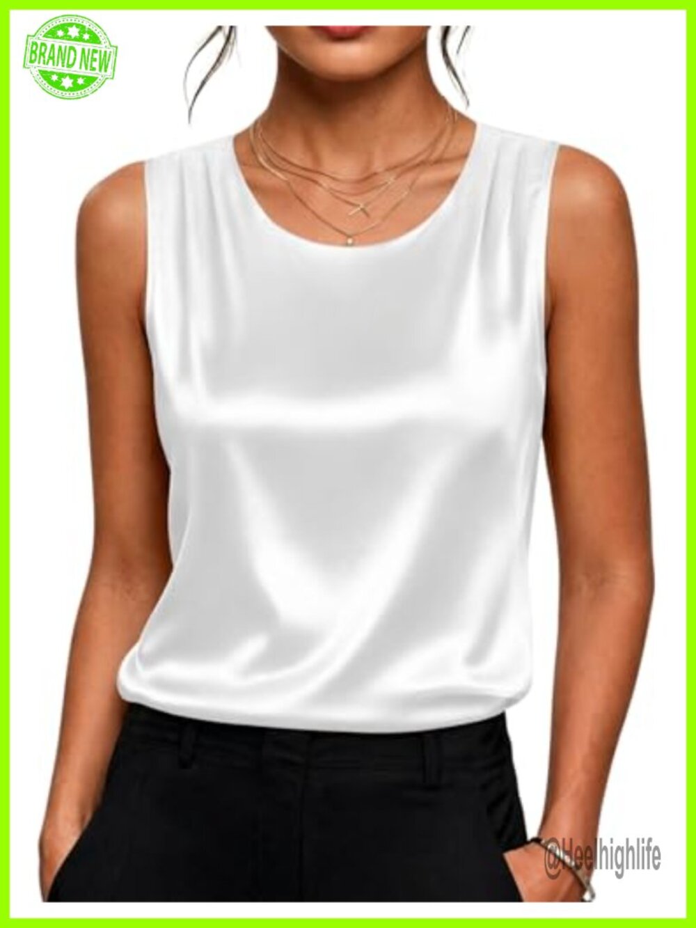 Satin Tank Top Pleated Sleeveless Blouse Dressy Business Casual Womens